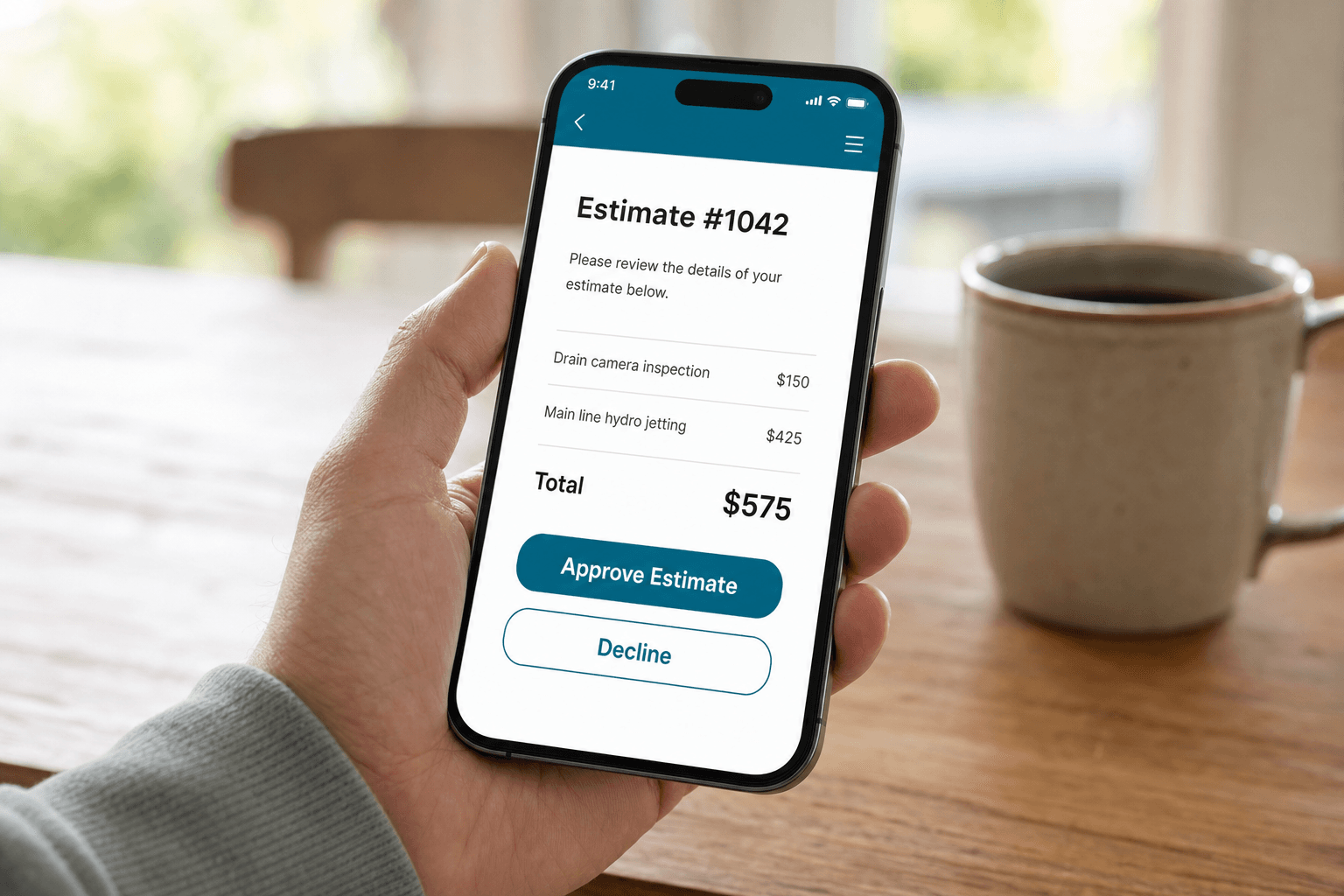 Customer approving an estimate on a phone