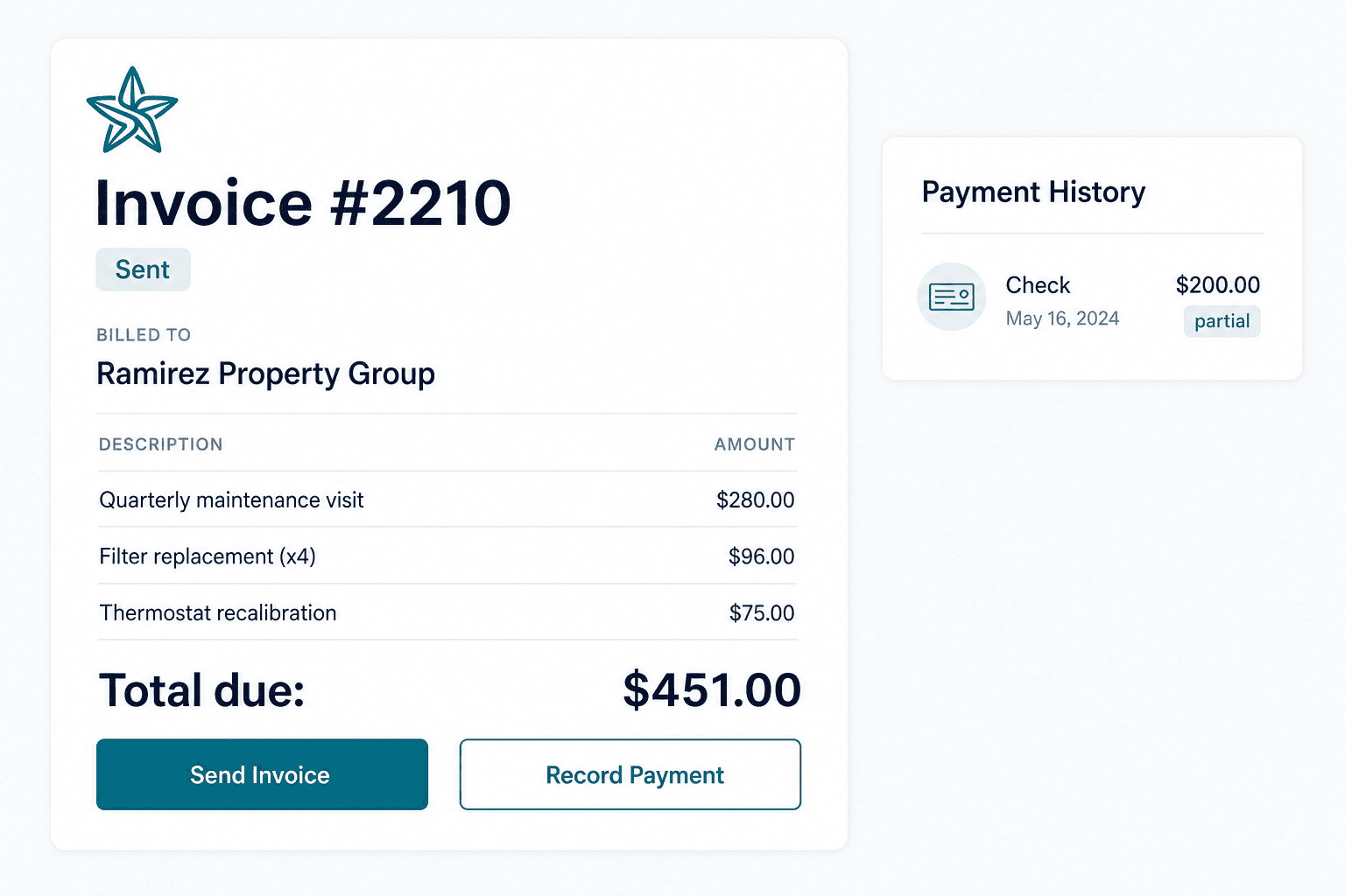 Invoice with an online payment button