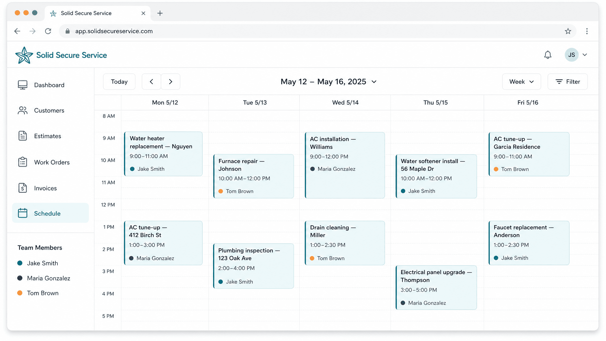 Solid Secure Service schedule view on desktop and phone